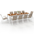 ID MARKET - Salon de jardin NOUMEA table 240 cm plateau verre trempé effet bois et 10 chaises empilables blanc et bois - vignette