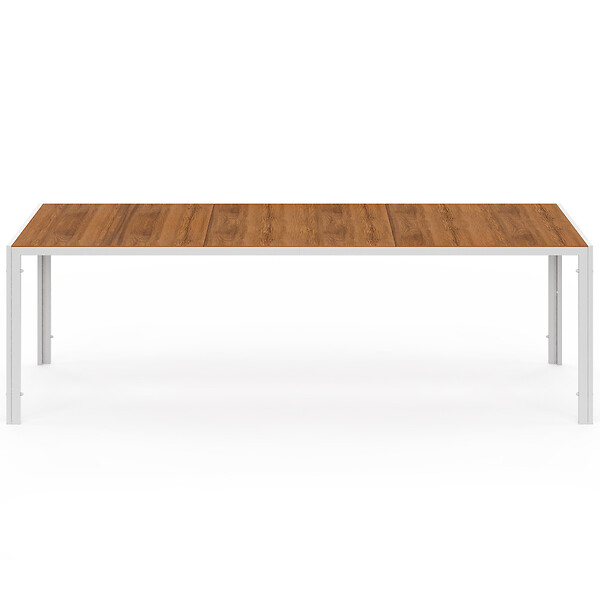 ID MARKET - Salon de jardin NOUMEA table 240 cm plateau verre trempé effet bois et 10 chaises empilables blanc et bois - large