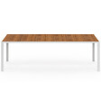 ID MARKET - Salon de jardin NOUMEA table 240 cm plateau verre trempé effet bois et 10 chaises empilables blanc et bois - vignette