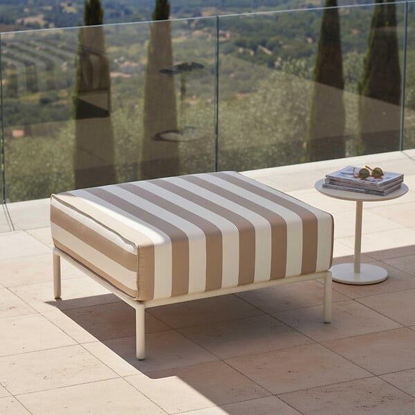 OVIALA - Pouf rayé pour salon de jardin modulable en tissu beige - Patio - large