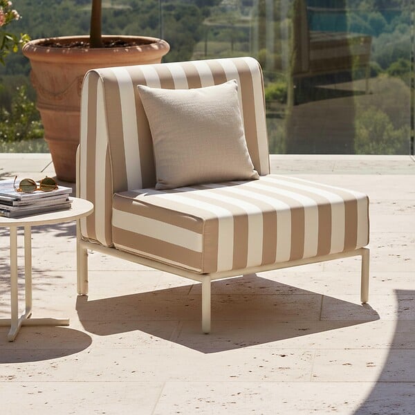 OVIALA - Chauffeuse rayé pour salon de jardin modulable en tissu beige - Patio - large