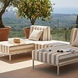 OVIALA - Salon de jardin bas modulable rayé 3 places beige - Patio - vignette