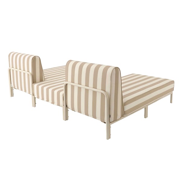 OVIALA - Salon de jardin bas modulable rayé 3 places beige - Patio - large
