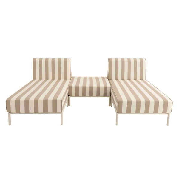 OVIALA - Salon de jardin bas modulable rayé 3 places beige - Patio - large