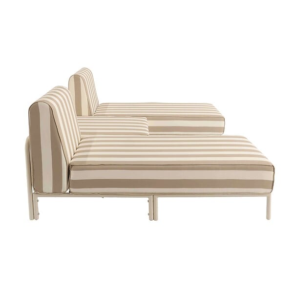 OVIALA - Salon de jardin bas modulable rayé 3 places beige - Patio - large