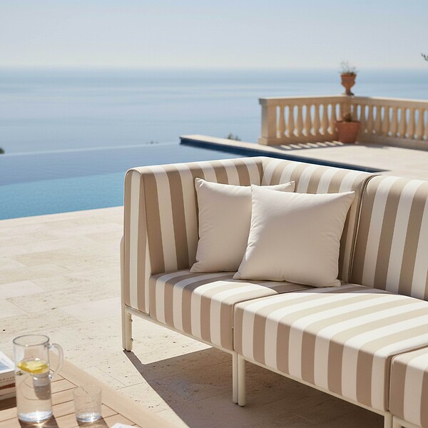 OVIALA - Salon de jardin bas modulable rayé 3 places beige - Patio - large