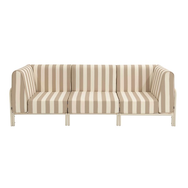 OVIALA - Salon de jardin bas modulable rayé 3 places beige - Patio - large