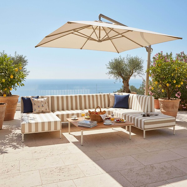 OVIALA - Salon de jardin bas modulable rayé 6 places beige - Patio - large