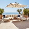 OVIALA - Salon de jardin bas modulable rayé 6 places beige - Patio - vignette