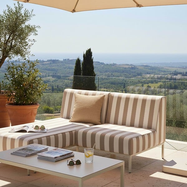 OVIALA - Salon de jardin bas modulable rayé 2 places beige - Patio - large