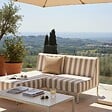 OVIALA - Salon de jardin bas modulable rayé 2 places beige - Patio - vignette