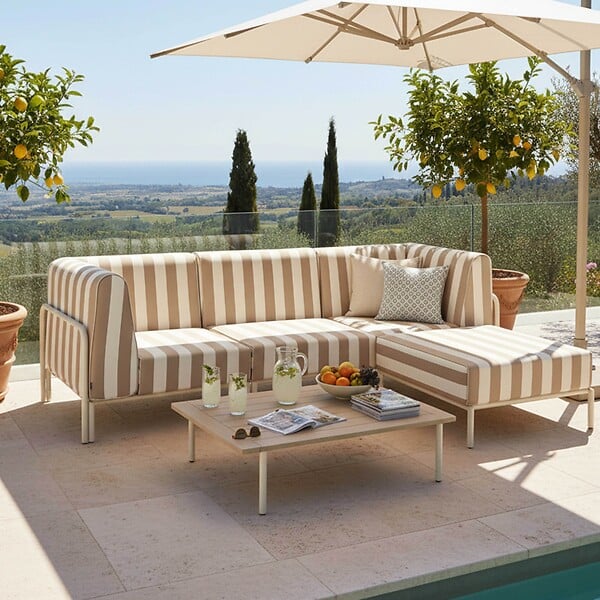 OVIALA - Salon de jardin bas modulable rayé 4 places beige - Patio - large