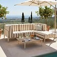 OVIALA - Salon de jardin bas modulable rayé 4 places beige - Patio - vignette