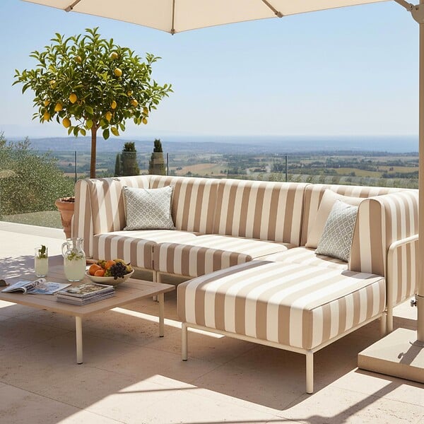 OVIALA - Salon de jardin bas modulable rayé 4 places beige - Patio - large