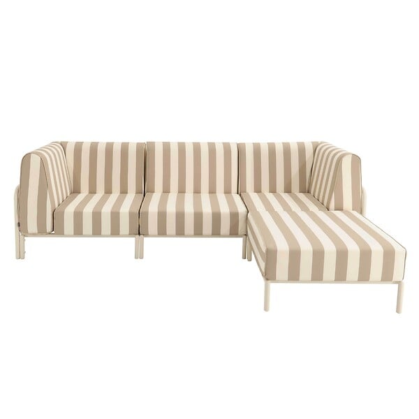 OVIALA - Salon de jardin bas modulable rayé 4 places beige - Patio - large