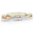 ID MARKET - Salon de jardin bas RIO 8 places salon d'angle structure métal blanc et cordage effet rotin avec coussins beiges - vignette