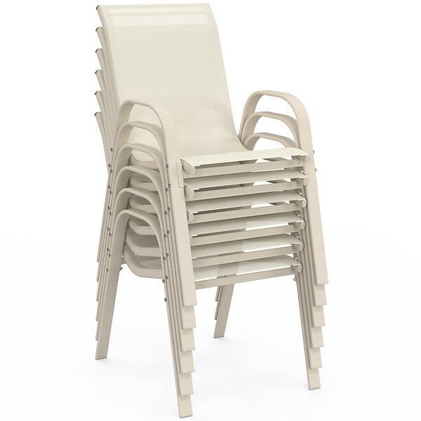 ID MARKET - Salon de jardin MADRID table 190 cm et 8 chaises empilables beige - large