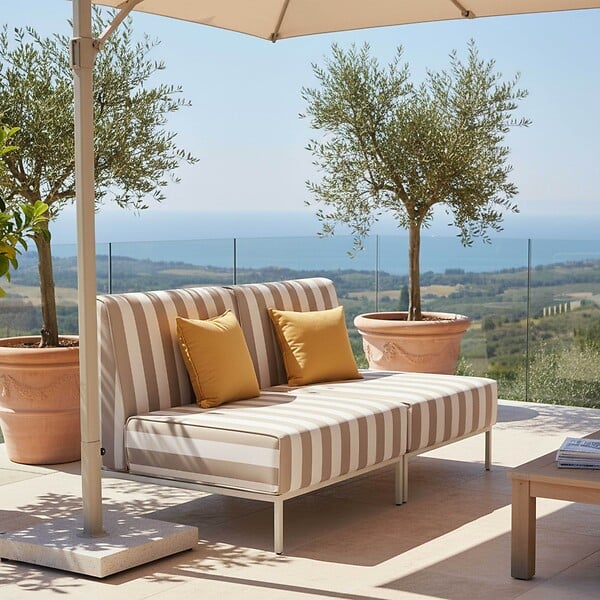 OVIALA - Salon de jardin bas modulable rayé 2 places beige - Patio - large