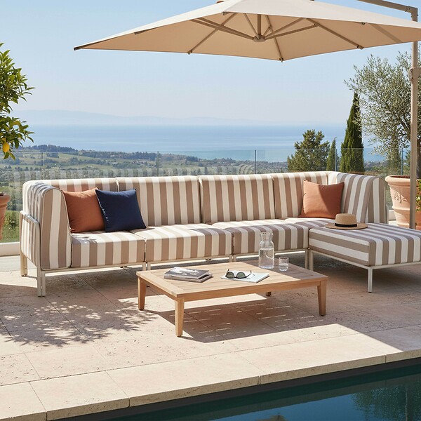 OVIALA - Salon de jardin bas modulable rayé 5 places beige - Patio - large