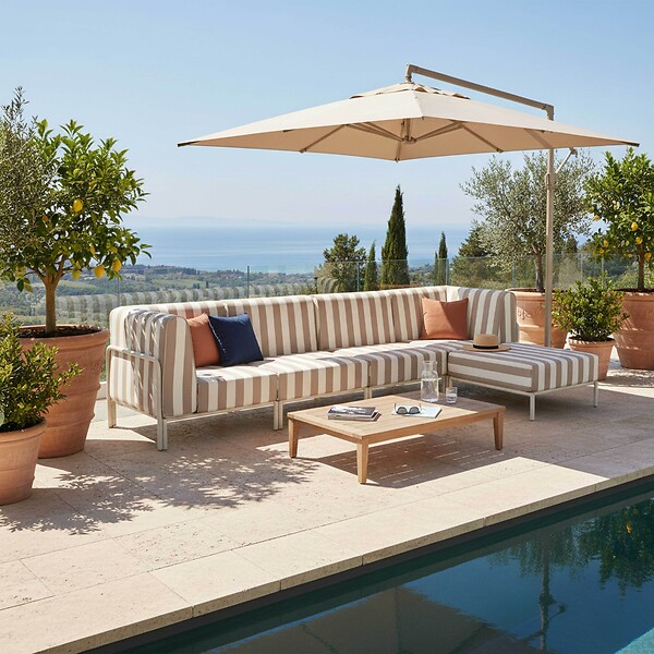 OVIALA - Salon de jardin bas modulable rayé 5 places beige - Patio - large