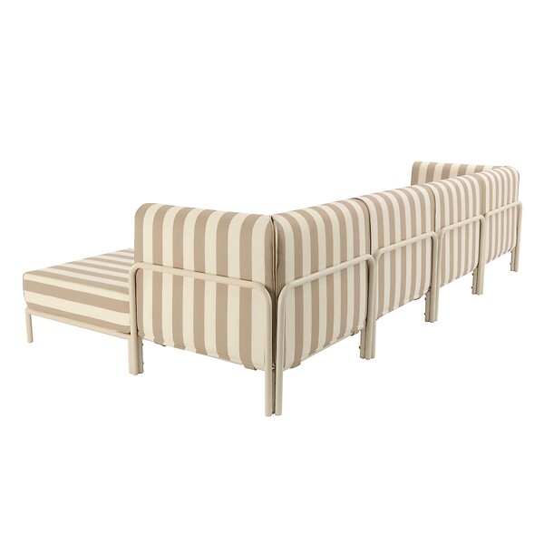 OVIALA - Salon de jardin bas modulable rayé 5 places beige - Patio - large
