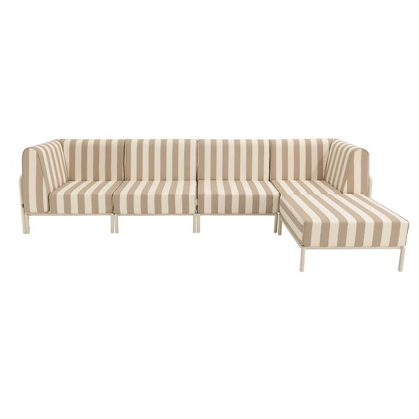 OVIALA - Salon de jardin bas modulable rayé 5 places beige - Patio - large