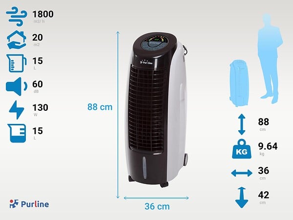 PURLINE - Rafraichisseur d'air par évaporation à débit élevé minuterie et 6 vitesses - large