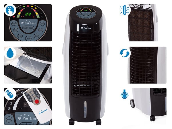 PURLINE - Rafraichisseur d'air par évaporation à débit élevé minuterie et 6 vitesses - large
