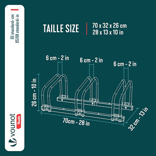VOUNOT - Ratelier range velo acier mural et sol 3 vélos Noir - large