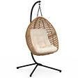 ID MARKET - Fauteuil lune suspendu ajouré effet rotin avec coussin écru - vignette