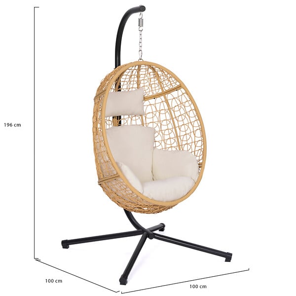 ID MARKET - Fauteuil oeuf suspendu ajouré effet rotin avec coussin écru - large