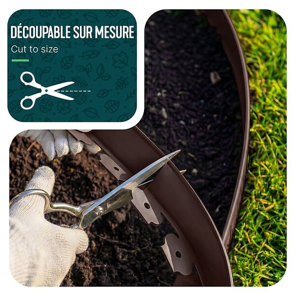 VOUNOT - Bordure de jardin plastique flexible 20m avec piquets Marron - large