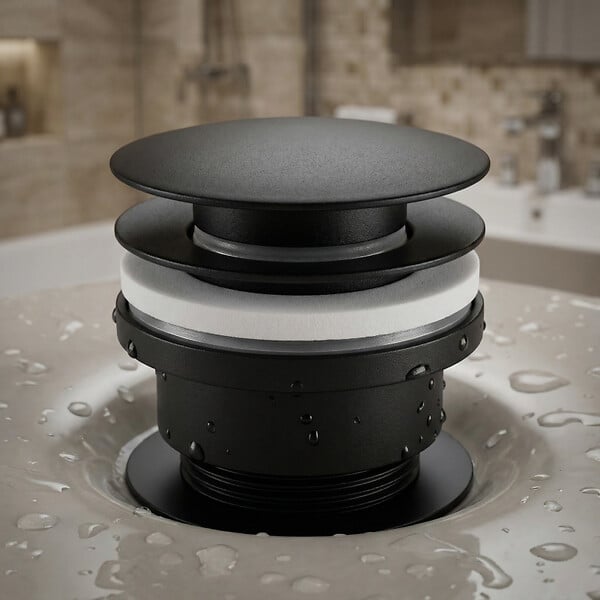 SWISS AQUA TECHNOLOGIES - Bonde clic-clac 5/4 avec trop-plein noir mat pour lavabo et vasque (VF785BL) - large
