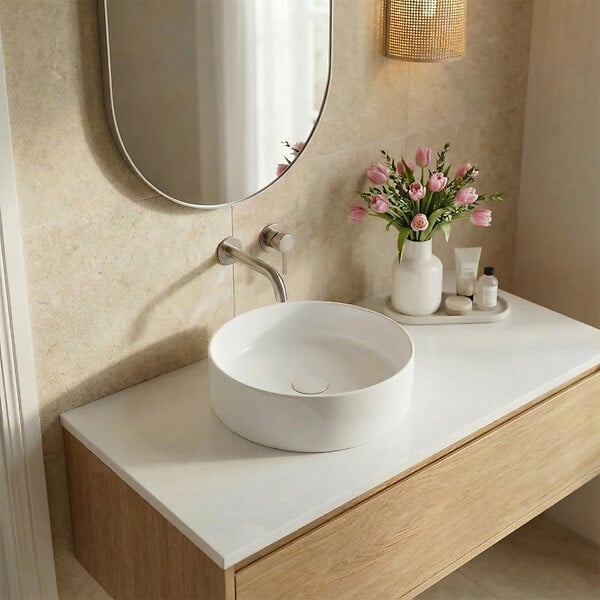 CERAMIA - Ceramia Vasque à poser ronde 36 cm hauteur 12,5 cm sans trop-plein blanc mat PixL (CEPX3636WM) - large
