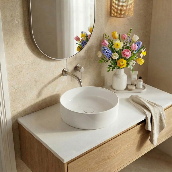CERAMIA - Ceramia Vasque a poser ronde 36 cm hauteur 12,5 cm sans trop-plein blanc brillant Pixl (CEPX3636) - large