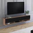 ID MARKET - Meuble TV 180 cm suspendu ELIO 2 portes avec étagère bois et noir - vignette