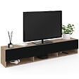 ID MARKET - Meuble TV 180 cm suspendu ELIO 2 portes avec étagère bois et noir - vignette