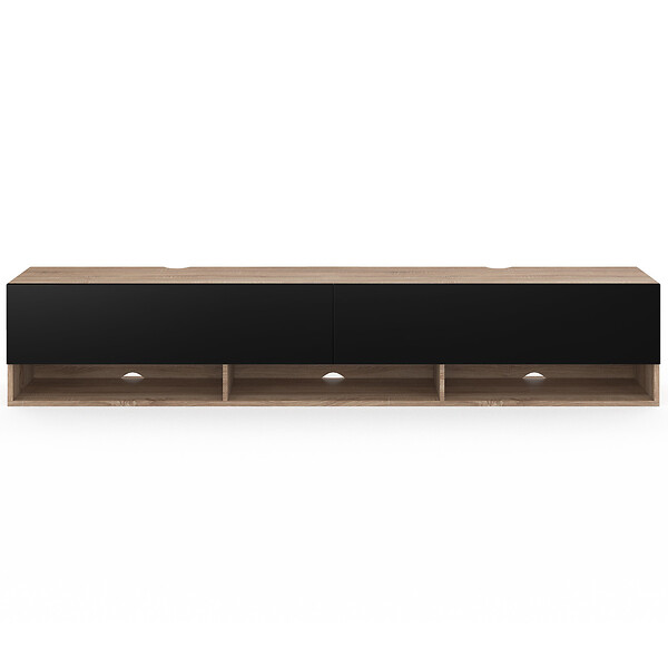 ID MARKET - Meuble TV 180 cm suspendu ELIO 2 portes avec étagère bois et noir - large