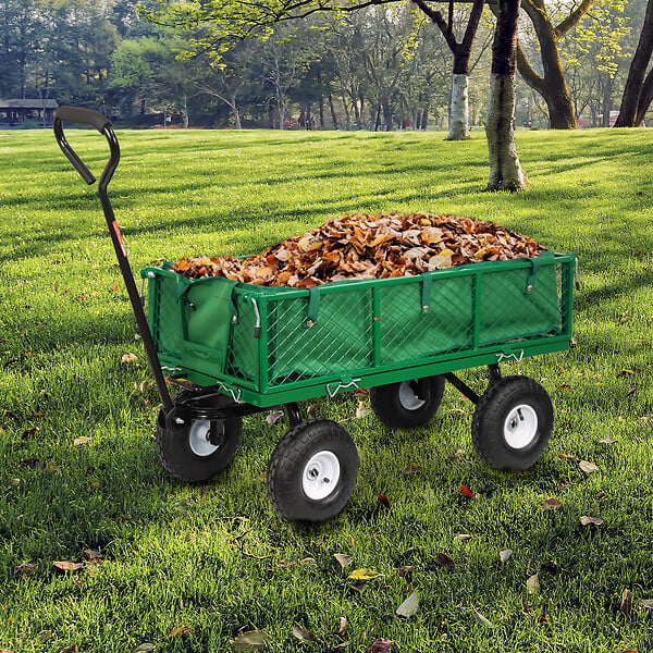 ELEM GARDEN TECHNIC - Chariot de jardin en acier avec bâche amovible et benne basculante  108 x 50 x 95cm - large