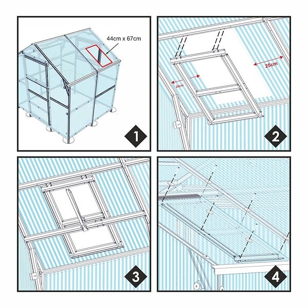 KLASIKA GREENHOUSES - Fenêtre de toit BERNARD pour serre avec ouvre-fenêtre automatique - large