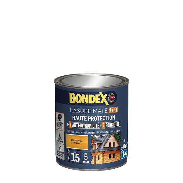 BONDEX - Lasure bois 2en1 Chêne Doré Satin - 1L - large