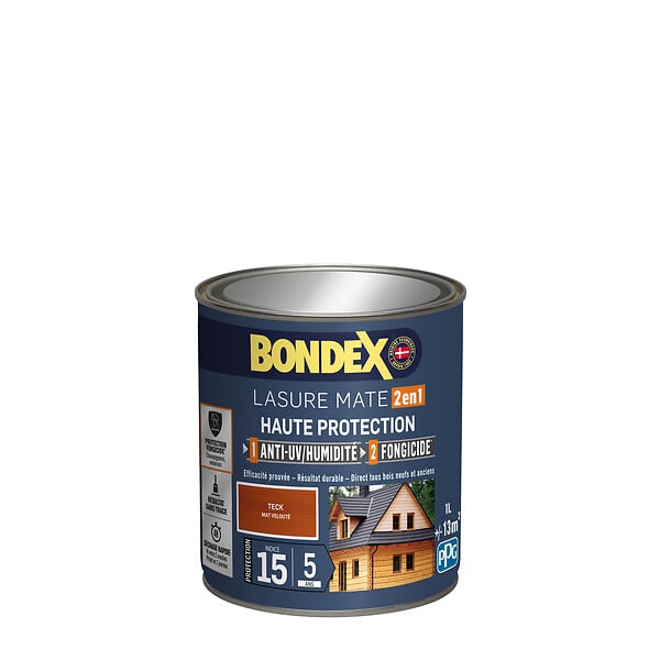 BONDEX - Lasure 2en1 indice 30-5ans teck satin - 1L - large