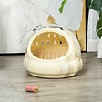 PAWHUT - Maison chat - niche chat portable avec poignée - sac de transport chat verrouillable - coussin amovible inclus - dim. Ø 41 x 35,2H cm - PP beige - vignette