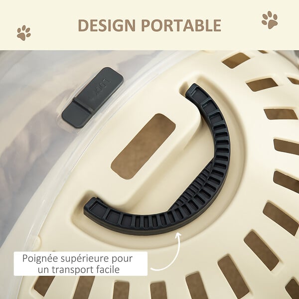 PAWHUT - Maison chat - niche chat portable avec poignée - sac de transport chat verrouillable - coussin amovible inclus - dim. Ø 41 x 35,2H cm - PP beige - large