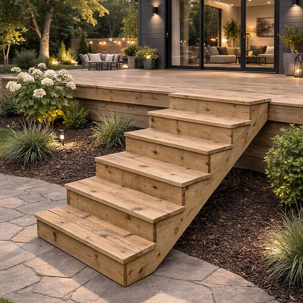 VINUOVO - BERLIN Escalier extérieur bois 2 marches H 37cm L-120cm - avec contre marche - large