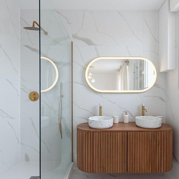 ESSEBAGNO - Manopola mitigeur lavabo haut or brossé marbre - large
