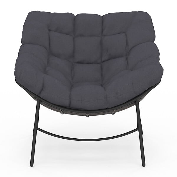 ID MARKET - Fauteuil de jardin relax LOA effet rotin gris et coussin gris - large