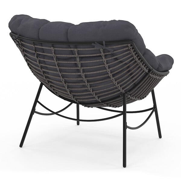 ID MARKET - Fauteuil de jardin relax LOA effet rotin gris et coussin gris - large