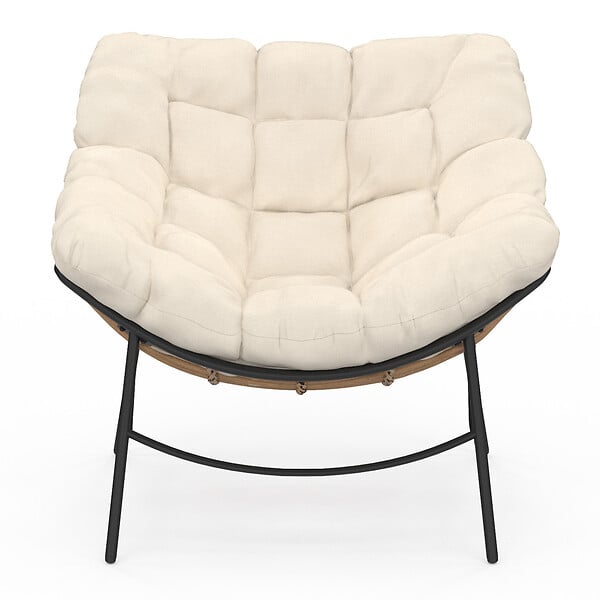 ID MARKET - Fauteuil de jardin relax LOA effet rotin avec coussin écru - large