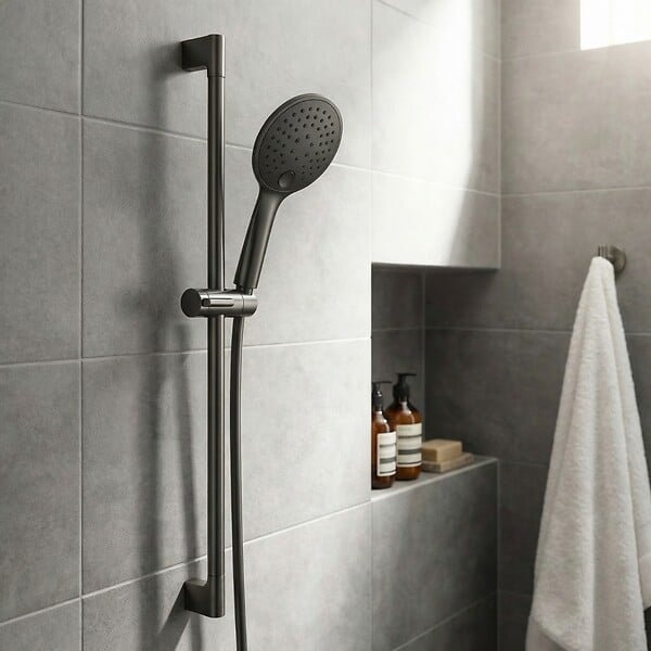 ESSEBAGNO - Luisa ensemble barre de douche 3 pièces gris gun métal - large